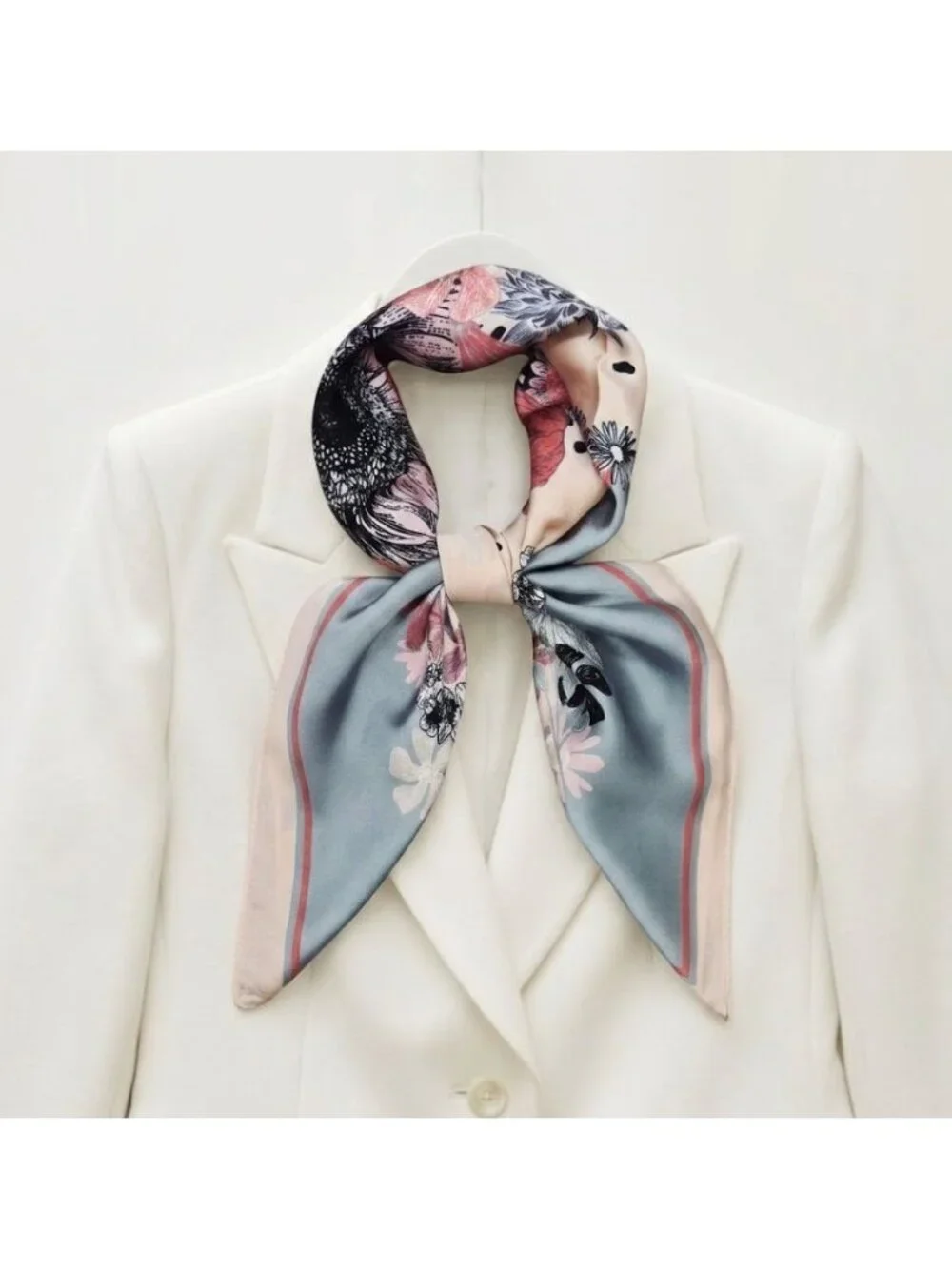 Silky Floral Wreath Square Scarf Green Vintage Inspired Botanical Print headband